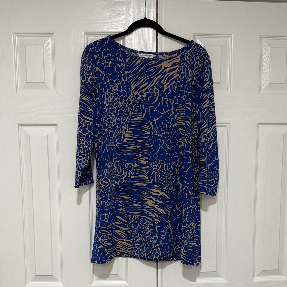 TravelSmith Blue and Tan Mini Dress